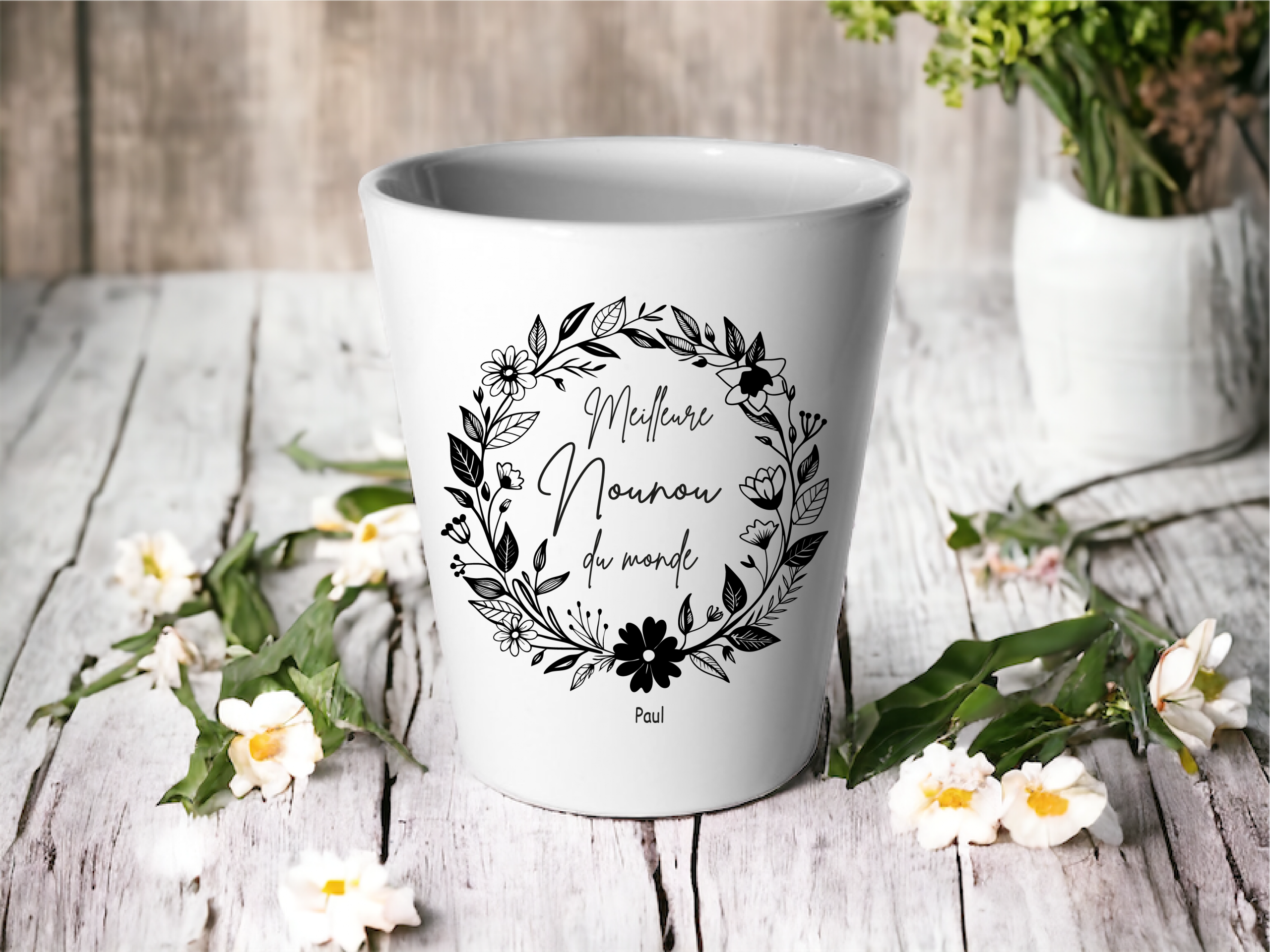 Cache-pot “Nounou en Or” personnalisé – Cadeau Nounou fin d’année ou Noël – Pot céramique prénom – – Image 2