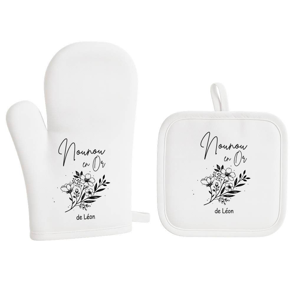 Set gant et manique personnalisés – Nounou en or – Cadeau de Noël ou fête des nounous – Cadeau personnalisé avec prénom – Bébé Panda – Image 6