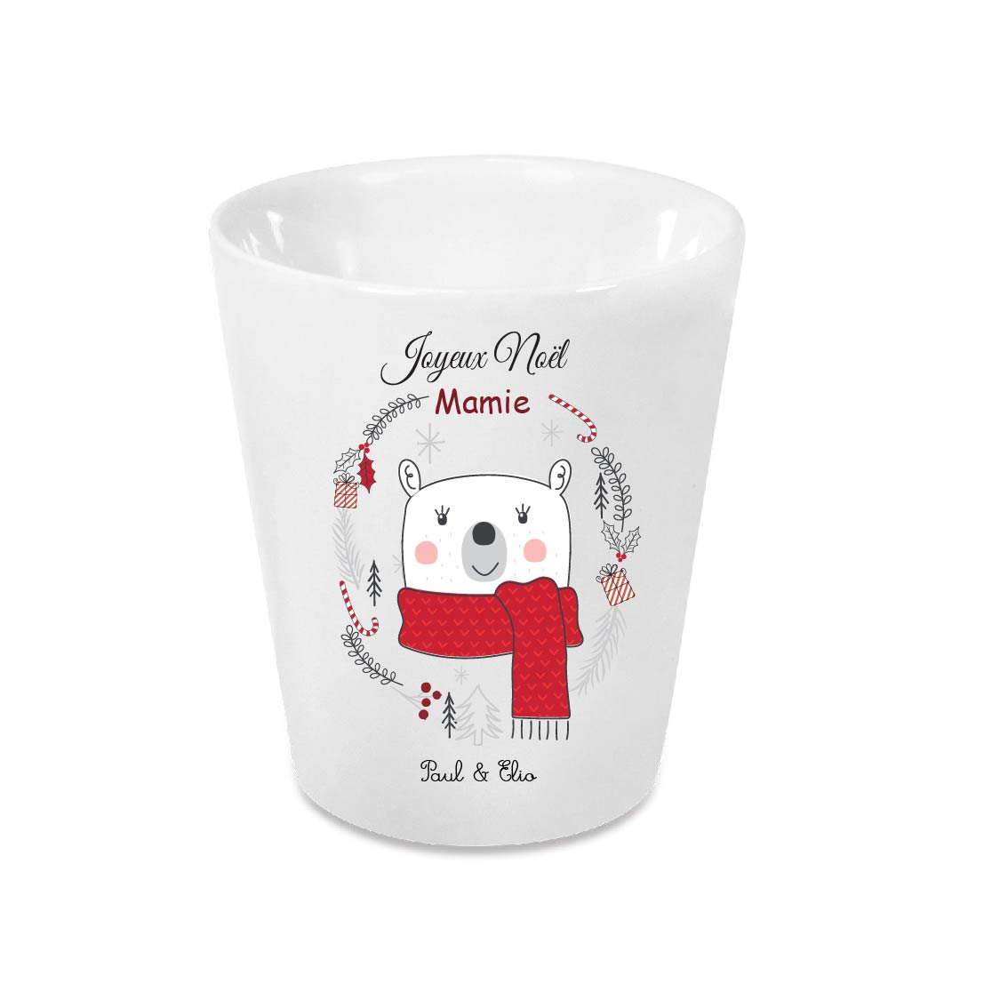 Pot Noël personnalisable ours – Surnom + prénom au choix – Petit pot 10 cm avec trou de drainage – Cadeau Mamie / Marraine / Nounou