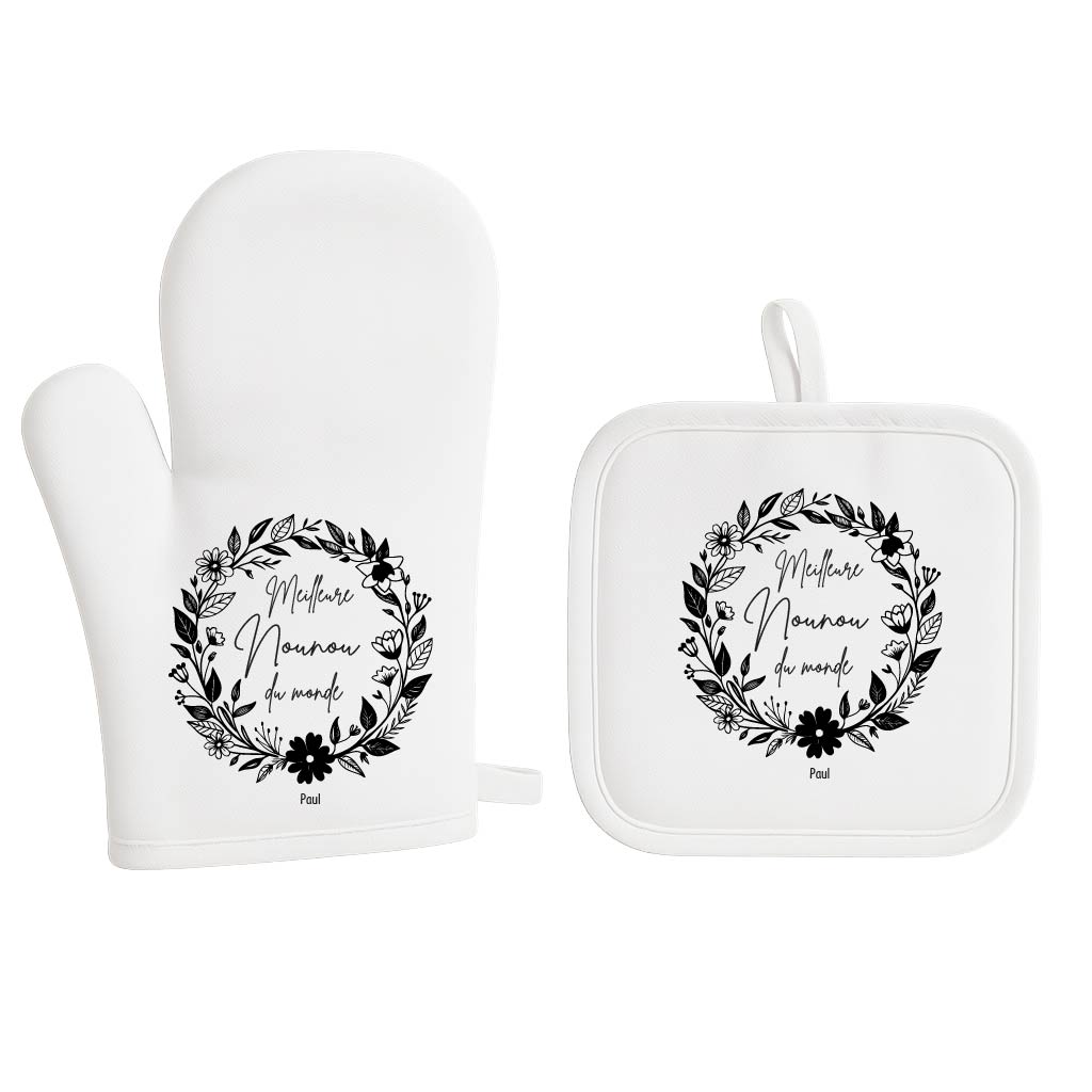 Set gant et manique personnalisés – Meilleure nounou du monde – Cadeau de Noël ou fête des nounous – Cadeau personnalisé avec prénom – Image 6
