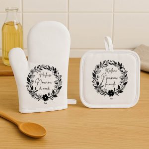 Set gant et manique personnalisés – Meilleure nounou du monde – Cadeau de Noël ou fête des nounous – Cadeau personnalisé avec prénom