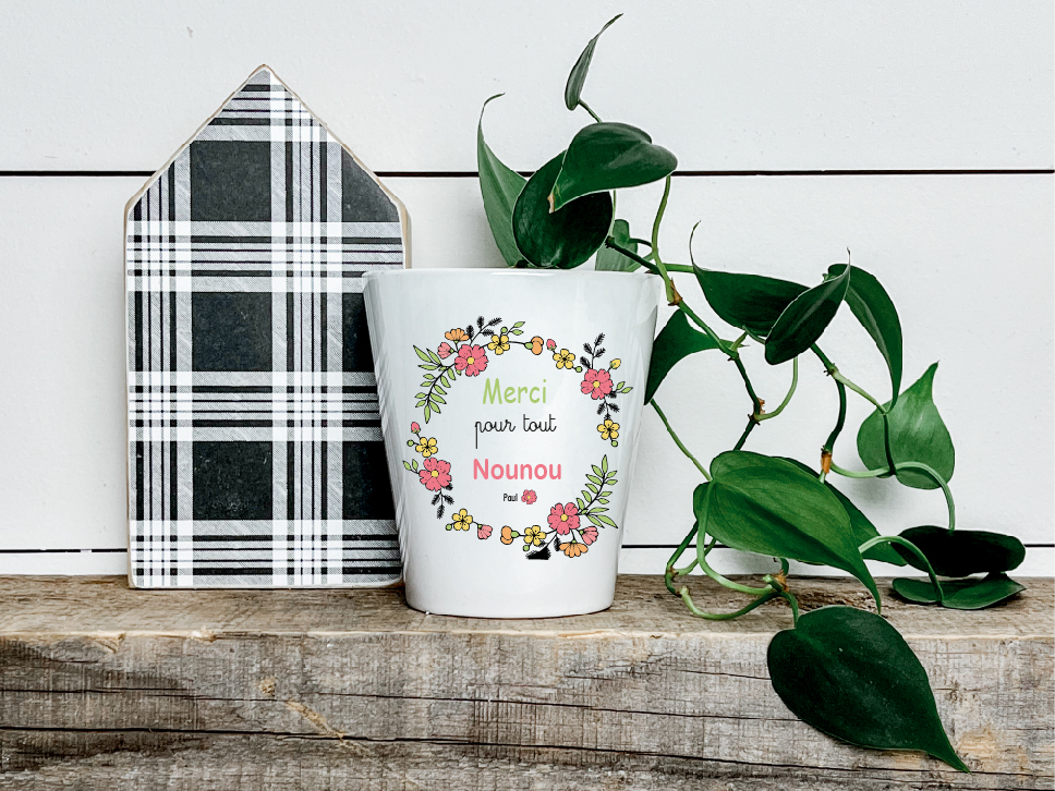 Cache-pot “Merci pour tout Nounou” personnalisé – Cadeau nounou fin d’année ou Noël – Pot céramique fleurs – Image 3