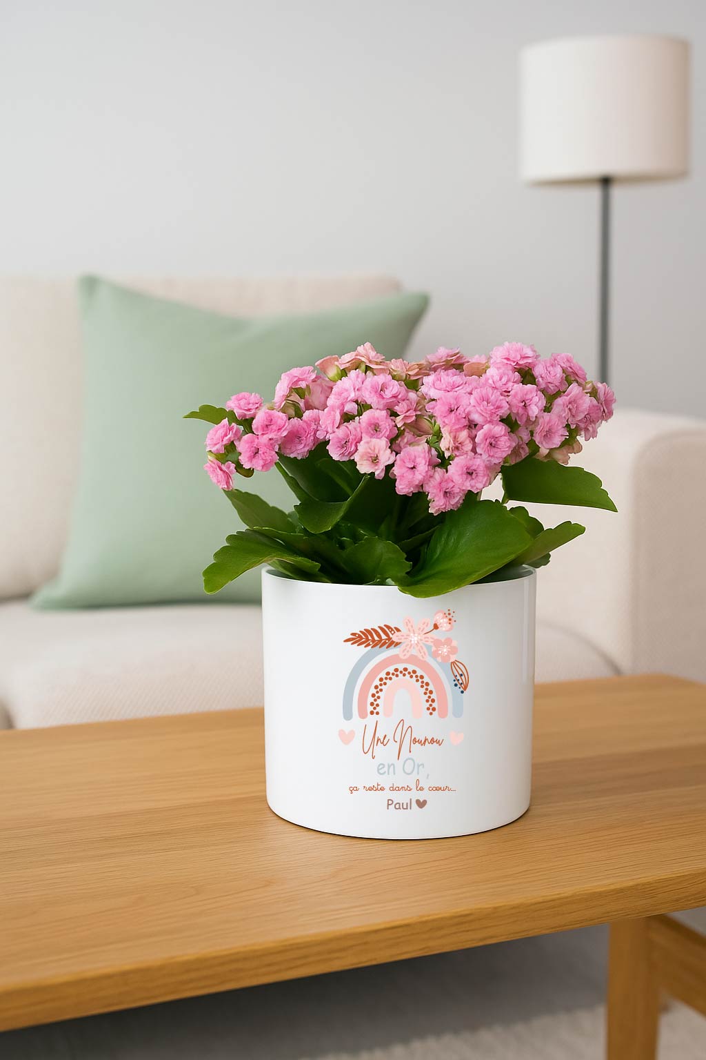 Pot personnalisé “Une nounou en or” – Cadeau fin d’année nounou – Pot à fleurs arc-en-ciel pastel – Cadeau enfant à sa nounou – Bébé Panda – Image 3
