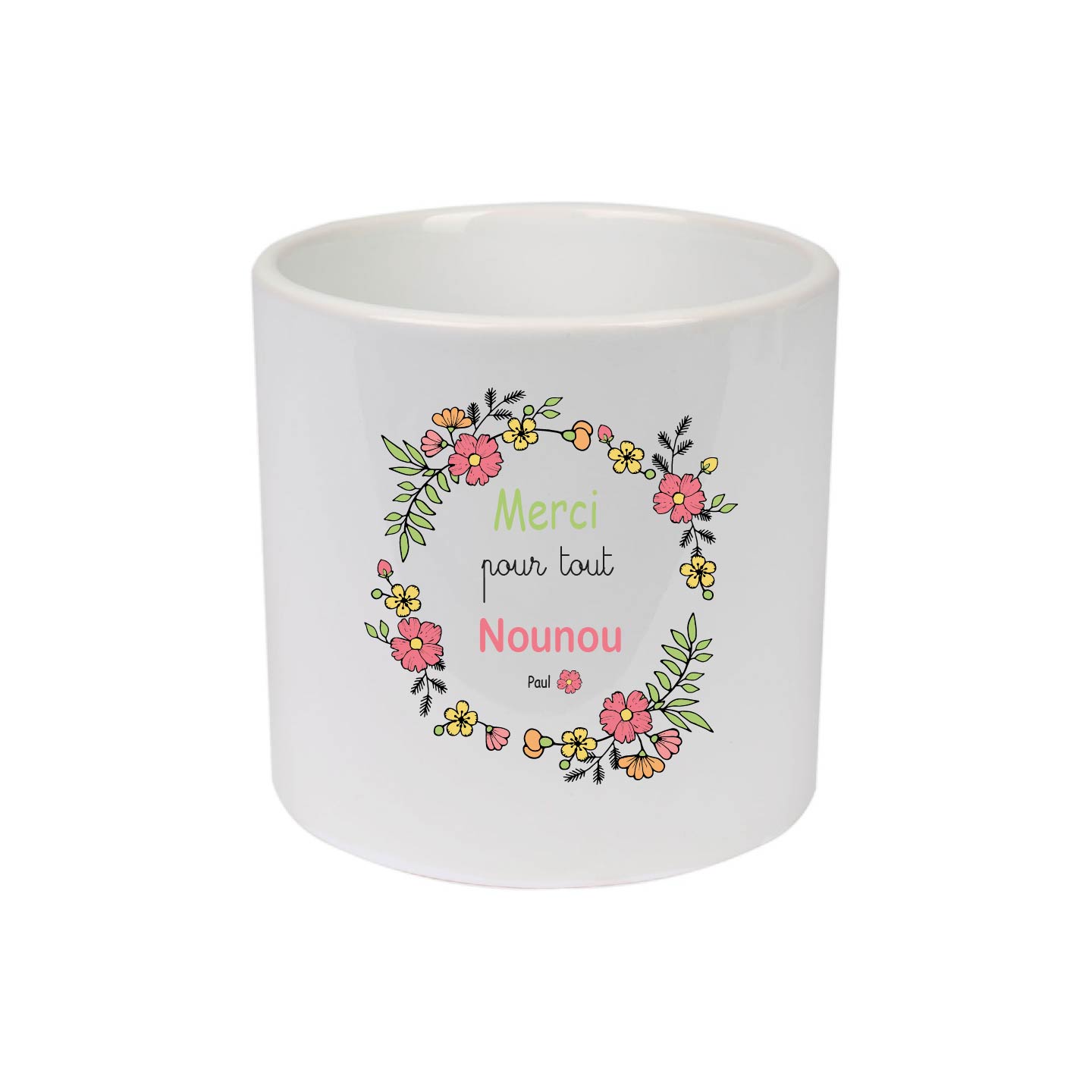 Cache-pot personnalisé “Merci pour tout Nounou” – Cadeau fin d’année nounou – Pot de fleur fleuri avec prénom – Cadeau merci nounou – Bébé Panda – Image 6