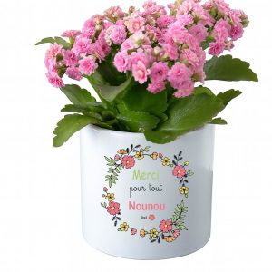 Cache-pot personnalisé “Merci pour tout Nounou” – Cadeau fin d’année nounou – Pot de fleur fleuri avec prénom – Cadeau merci nounou – Bébé Panda