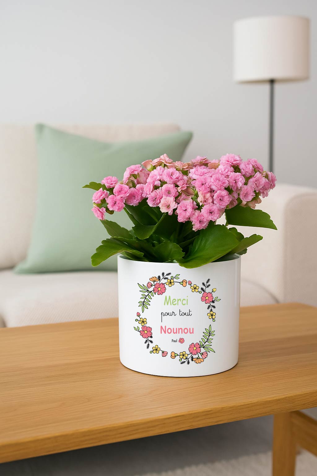 Cache-pot personnalisé “Merci pour tout Nounou” – Cadeau fin d’année nounou – Pot de fleur fleuri avec prénom – Cadeau merci nounou – Bébé Panda – Image 2