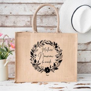 Sac en jute personnalisé "Meilleure Nounou du monde" – Cadeau nounou, idée cadeau Noël, fin d’année, personnalisé avec prénom – Bébé Panda