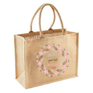 Sac en jute “Merci pour tout Nounou” personnalisé – Cadeau nounou fin d’année ou Noël – Sac cabas fleuri pastel – Bébé Panda