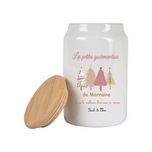 Bocal à gourmandises personnalisable – Cadeau Noël Mamie / Marraine / Nounou – Texte modifiable + prénoms  Pot céramique avec couvercle bois