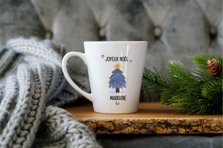 Mug Joyeux Noël Marraine personnalisé — Peut faire aussi Tata, Nounou, Parrain — Cadeau Noël personnalisé avec prénom enfant — Tasse cadeau fin d’année – Image 4