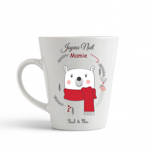 Mug Noël personnalisable — Joyeux Noël + surnom & prénom — Cadeau de Noël Mamie / Marraine / Nounou — Tasse ourson hiver