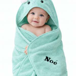 Cape de Bain Bébé Personnalisée avec Prénom – Sortie de Bain Bébé Élément Éléphant – Serviette Bébé Capuche – Cadeau Naissance Personnalisé