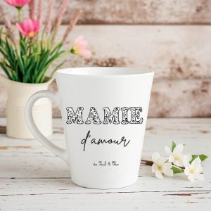 Mug Mamie d’amour personnalisé – Cadeau Fête des Mamies – Mug conique mamie – Cadeau grand-mère – Tasse mamie prénoms