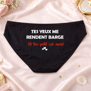 Culotte femme humour couple – Cadeau Saint-Valentin original – Culotte noire message amour drôle – Sous-vêtement femme romantique