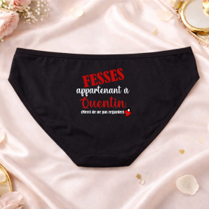Culotte Femme Personnalisée Humour – Fesses Appartenant à Prénom – Lingerie Personnalisée – Cadeau Couple – Tailles S à XXL