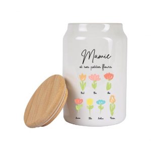 Pot personnalisé Mamie et ses petites fleurs – Cadeau Fête des Grands-Mères – Prénoms petits-enfants – Pot déco mamie – Cadeau mamie personnalisé