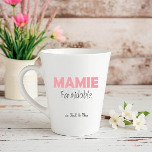 Mug conique Mamie Formidable – Cadeau Fête des Mamies – Mug mamie personnalisé – Cadeau grand-mère – Mug avec prénoms