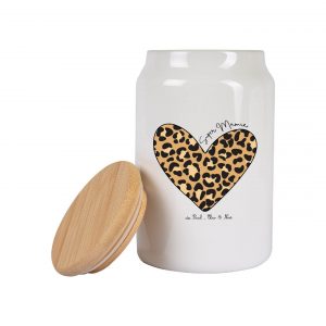 Pot à cookies Mamie personnalisé – Cadeau Fête des Mamies – Pot en céramique Super Mamie cœur léopard – Prénoms petits-enfants – Cadeau mamie moderne
