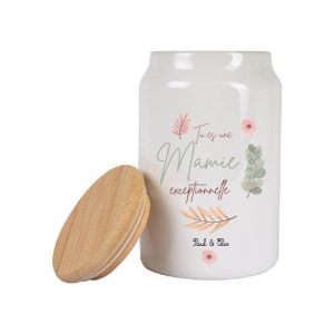 Pot cookie personnalisé Mamie exceptionnelle – Cadeau Fête des Mamies – Pot céramique 600 ml avec couvercle bambou – Cadeau mamie personnalisé