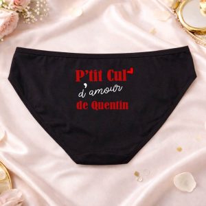 Culotte Femme Personnalisée P’tit Cul d’Amour – Prénom Personnalisable – Lingerie Drôle Femme – Cadeau Couple – Tailles S à XXL