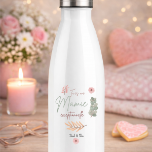 Gourde isotherme Mamie personnalisée 750 ml | Cadeau Fête des Mamies original | Jeune mamie active | Bouteille inox grand-mère exceptionnelle
