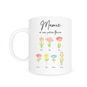 Mug personnalisé Mamie et ses petites fleurs, cadeau fête des mamies, mug mamie personnalisé prénoms, cadeau grand mère original