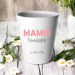 Pot personnalisé Mamie Formidable, cadeau fête des mamies, pot fleuri personnalisé, cadeau mamie original, pot céramique 10 cm