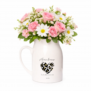 Pot à lait Mamie d’amour personnalisé | Cadeau Fête des Mamies | Cœur léopard | Cadeau mamie avec prénoms | Pot à lait céramique 450 ml