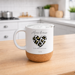 Mug Mamie d’amour personnalisé – Cadeau Fête des Grands-Mères – Mug avec cœur léopard – Prénoms des petits-enfants – Mug mamie personnalisé 330 ml