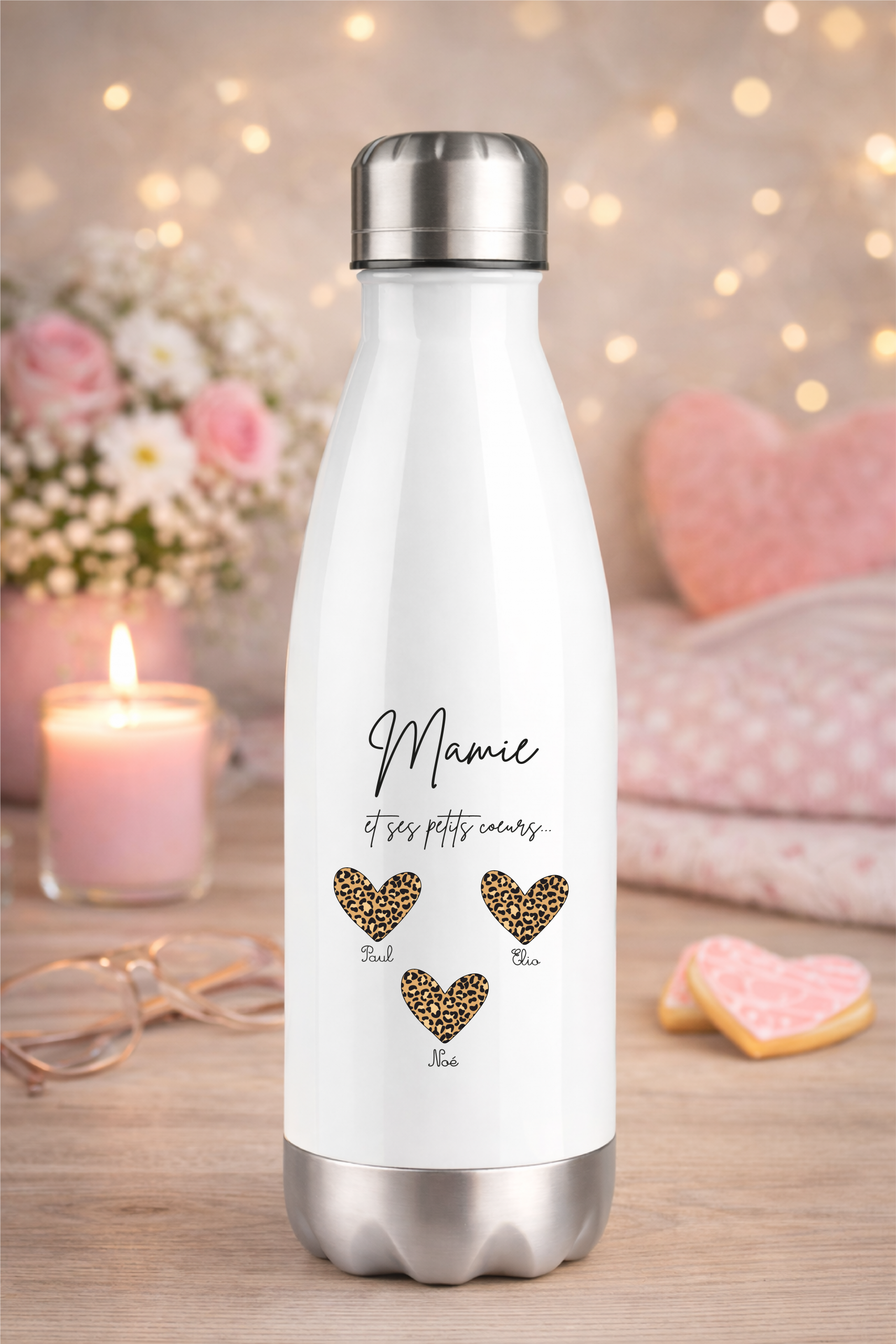 Gourde Isotherme Mamie Personnalisée 750 ml Léopard | Cadeau Fête des Mamies 2026 | Jeune Mamie Active | Bouteille Inox Grand-Mère Moderne