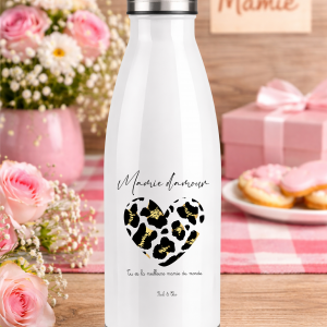 Cadeau Fête des Mamies 2026 – Gourde Isotherme 750 ml Personnalisée Mamie d’Amour – Jeune Mamie Active – Idée Cadeau Mamie