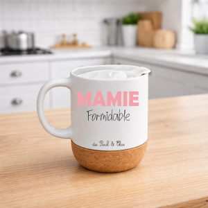 Mug Mamie Formidable personnalisé – Mug céramique avec prénoms des petits-enfants – Cadeau mamie – 330 ml avec couvercle