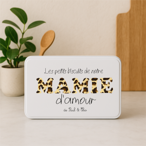 Boîte à Biscuits Mamie d’Amour Personnalisée – Cadeau Fête des Mamies 2026 – Boîte Métal 18x11x5 cm – Les Petits Biscuits de Notre Mamie