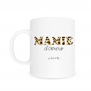 Mug personnalisé Mamie d’amour léopard, cadeau fête des mamies, mug mamie personnalisé prénoms, cadeau grand mère original