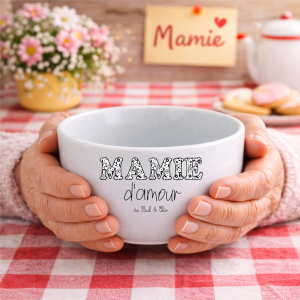 Bol Mamie d’amour personnalisé 500 ml | Cadeau Fête des Mamies | Bol grand-mère avec prénoms | Idée cadeau Fête des grands-mères original