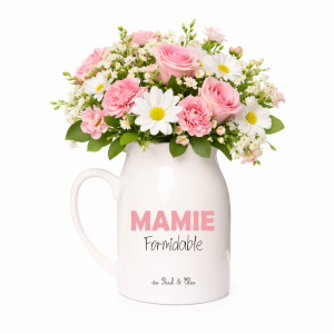 Pot à lait Mamie Formidable personnalisé | Cadeau Fête des Mamies | Cadeau mamie avec prénoms | Pot à lait céramique 450 ml | Vase mamie