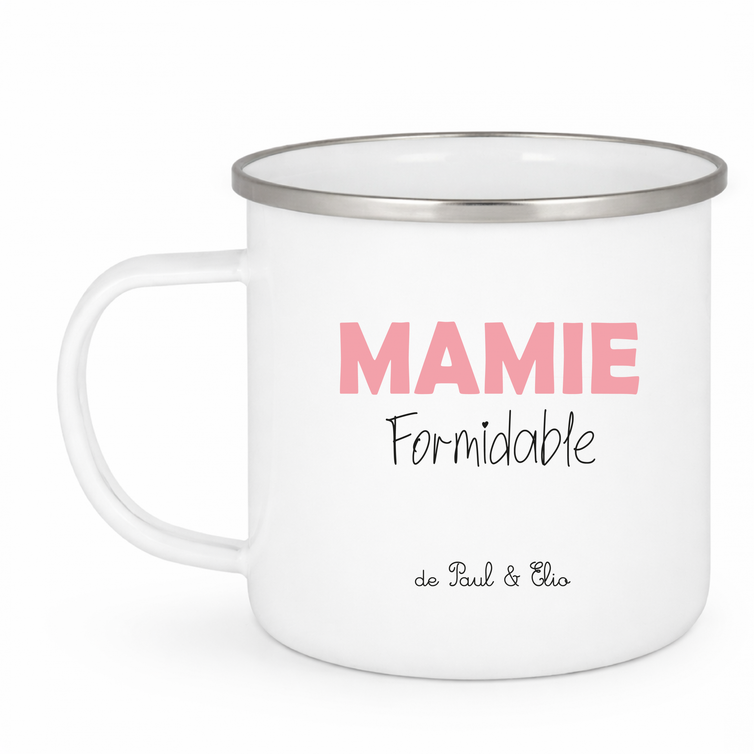 Mug Mamie Formidable personnalisé | Mug émaillé 275 ml | Cadeau Fête des Mamies | Tasse mamie avec prénoms | Cadeau grand-mère original