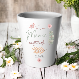Cache-pot Mamie personnalisé – Cadeau Fête des Mamies – Mamie exceptionnelle – Prénoms enfants – Pot de fleur mamie – Cadeau grand-mère
