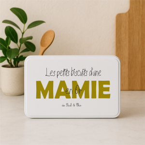 Boîte à Biscuits Mamie en Or Personnalisée – Boîte à Sucre 18x11x5 cm – Cadeau Fête des Mamies 2026 – Boîte Métal Mamie avec Prénoms