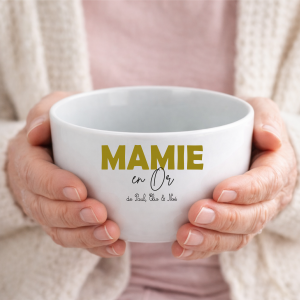 Bol Mamie en Or personnalisé 500 ml | Cadeau Fête des Mamies original | Bol grand-mère personnalisé avec prénoms | Idée cadeau Fête des grands-mères