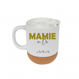 Mug Mamie en Or personnalisé – Mug céramique avec prénoms des petits-enfants – Cadeau mamie élégant – 330 ml avec couvercle
