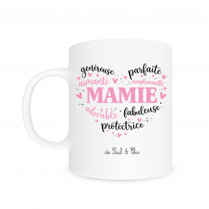 Mug mamie personnalisée, cadeau fete des mamies avec prenoms, mug mamie amour, mug mamie adjectifs, cadeau mamie original