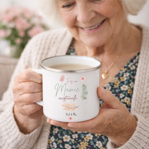 Mug Mamie exceptionnelle personnalisé | Mug émaillé 275 ml | Cadeau Fête des Mamies | Tasse mamie avec prénoms | Cadeau grand-mère