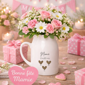 Pot à lait Mamie personnalisé | Fête des Mamies | Cadeau mamie avec prénoms | Pot à lait céramique 450 ml | Petit vase mamie