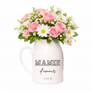Pot à lait Mamie d’amour personnalisé | Cadeau Fête des Mamies | Cadeau mamie avec prénoms | Pot à lait céramique 450 ml | Vase mamie