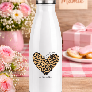Gourde Isotherme 750 ml Mamie – Cadeau Fête des Mamies 2026 – Super Mamie Active – Mamie Moderne qui Travaille – Bouteille Inox Personnalisée Léopard