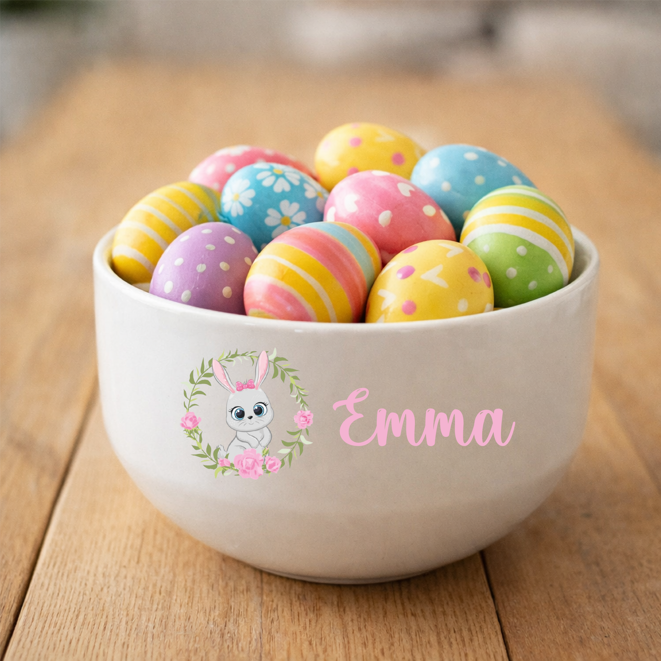 Bol personnalisé enfant lapin de Pâques avec prénom – Bol Pâques fille – Bol céréales enfant personnalisé – Cadeau de Pâques enfant – Image 3