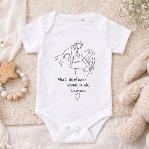 Body bébé fête des mères merci maman, body bébé cadeau maman, première fête des mères bébé, body naissance message maman