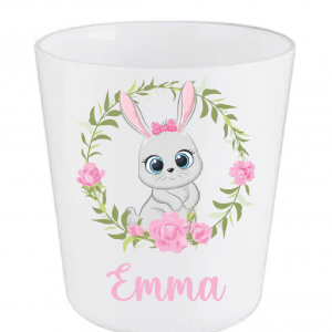 Gobelet Pâques personnalisé enfant – Gobelet lapin fleuri avec prénom – Cadeau Pâques enfant – Verre enfant incassable –
