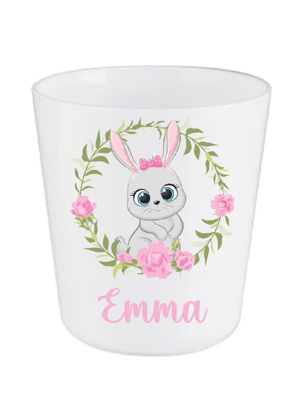 Gobelet Pâques personnalisé enfant – Gobelet lapin fleuri avec prénom – Cadeau Pâques enfant – Verre enfant incassable –